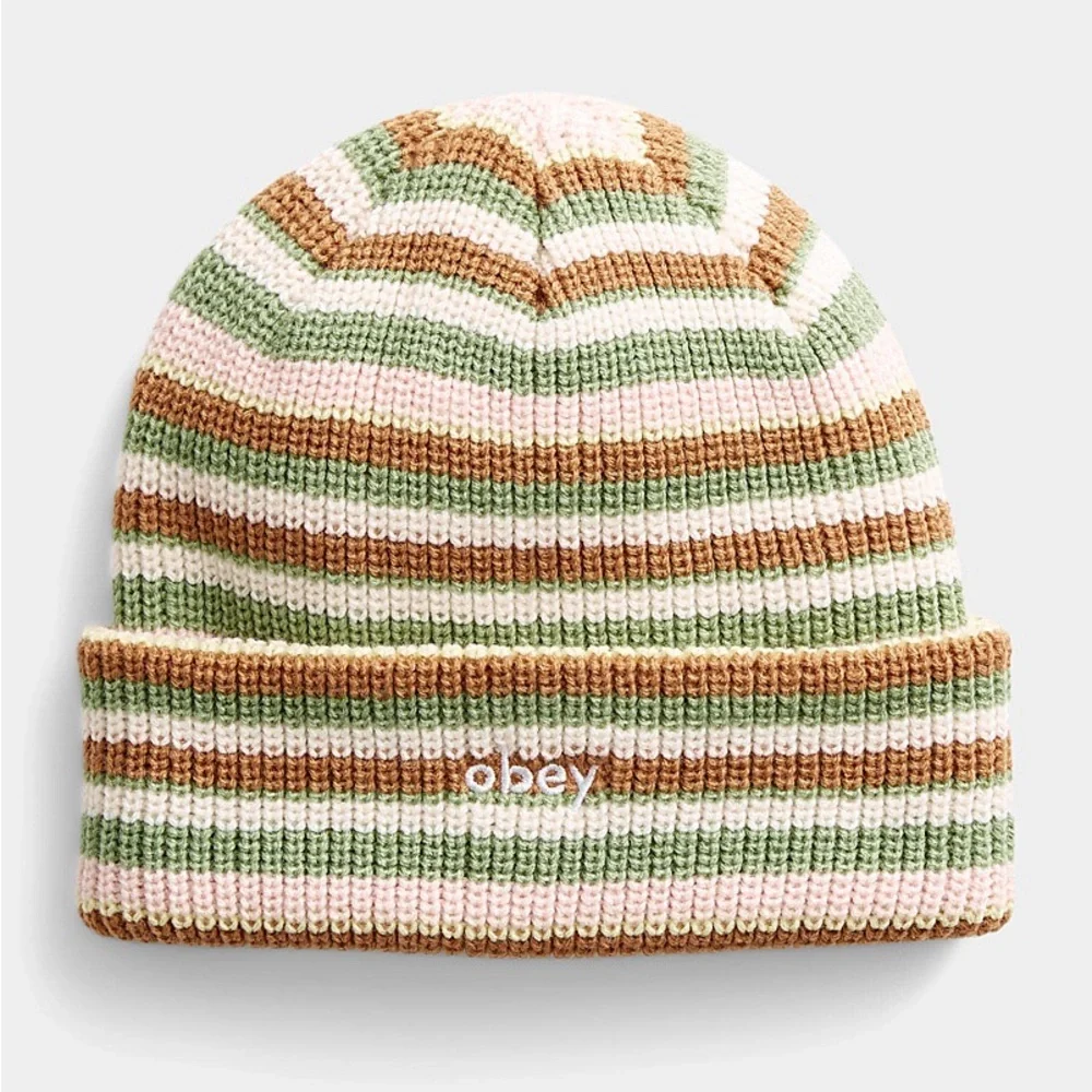 New🌟  OBEY Charlie Striped Beanie-Beige Multi